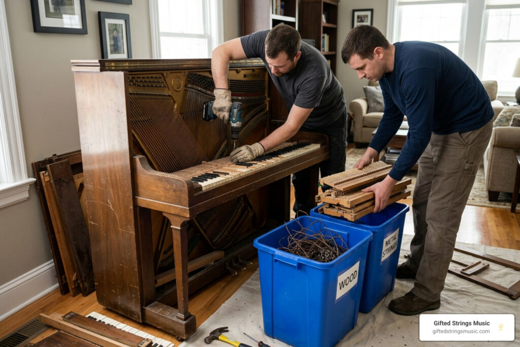 piano disassembly and component recycling process