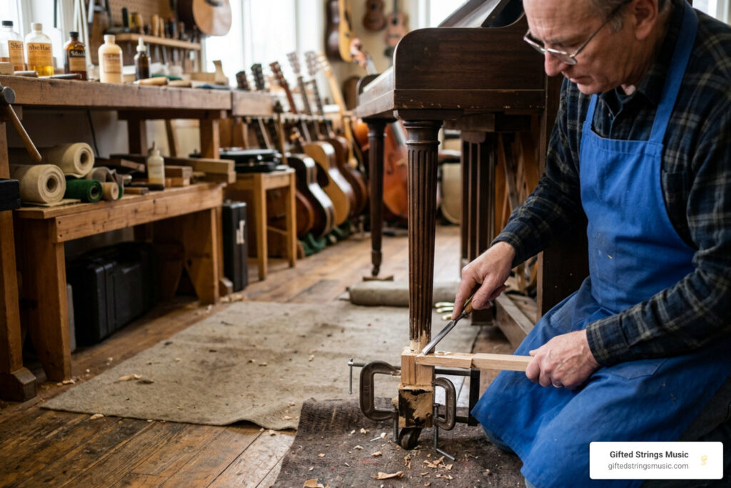 upright piano leg repair